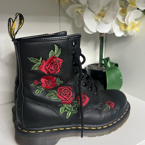 Dr. Martens Black Boots with Red Floral Embroidery - Picture 6 of 9